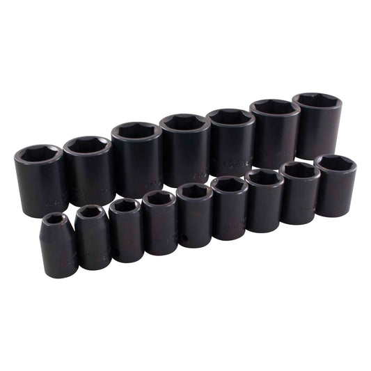 Socket Set, 16 Pcs, Impact, 1/2" Drive Size