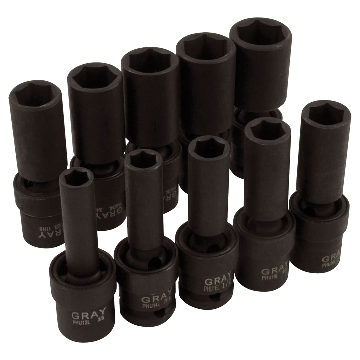 Universal Joint Socket Set, 10 Pcs, Impact, 1/2" Drive Size, Deep
