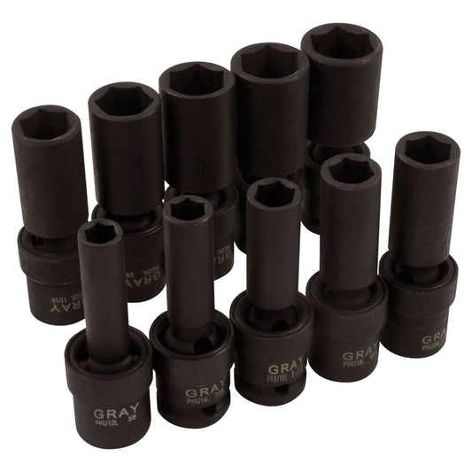 Universal Joint Socket Set, 10 Pcs, Impact, 1/2" Drive Size, Deep