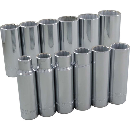 Socket Set, 12 Pcs, 1/2" Drive Size, Deep