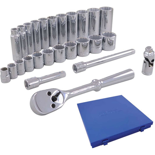 Metric Socket & Attachments Set, 26 Pcs, 3/8" Drive Size, Deep