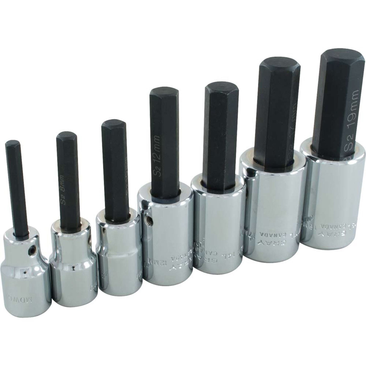 Hex Head Socket Set, Hex, 1/2" Drive, 7 Pcs