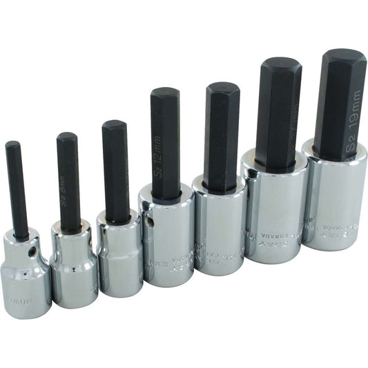 Hex Head Socket Set, Hex, 1/2" Drive, 7 Pcs