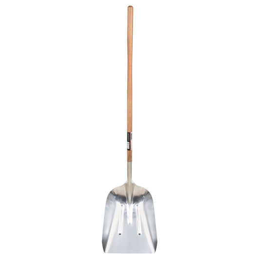 Scoop Shovel, Wood, Aluminum Blade, Straight Handle, 45-3/4" Length