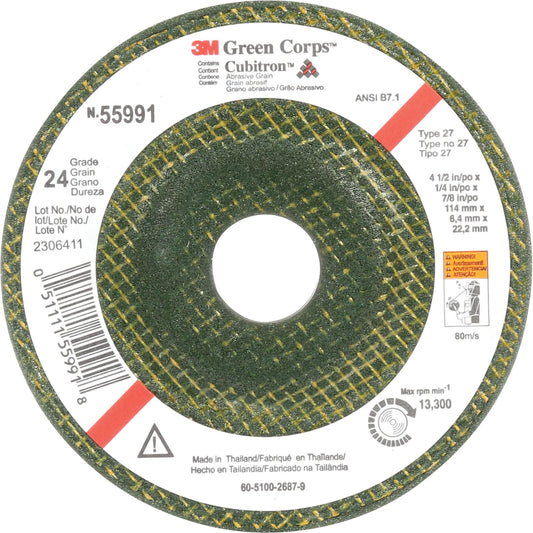 Green Corps™ Depressed Centre Wheel, 4-1/2" x 1/4", 7/8" Arbor, Ceramic, Type 27