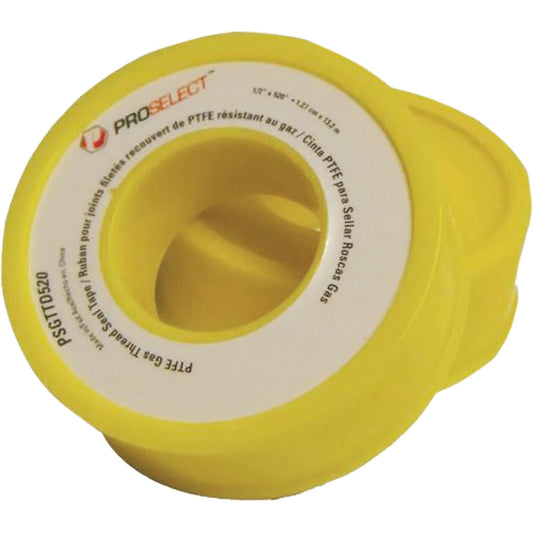 Ruban d'étanchéité PTFE pour raccords filetés, gaz et pétrole, 12,7 mm (1/2") x 6,6 m (21,67"), jaune
