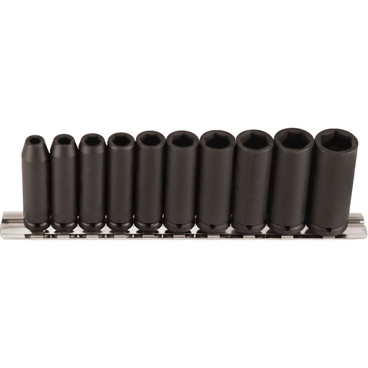 Long Socket Set, 10 Pcs, Impact, 1/4" Drive Size, Deep