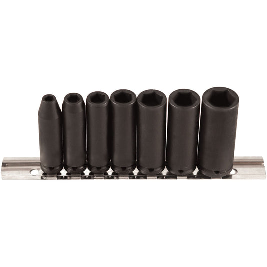 Socket Set, 7 Pcs, Impact, 1/4" Drive Size, Deep