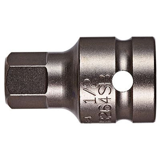 Socket Bit, Hex, 6 mm x 1-1/2" L, 1/2" Drive