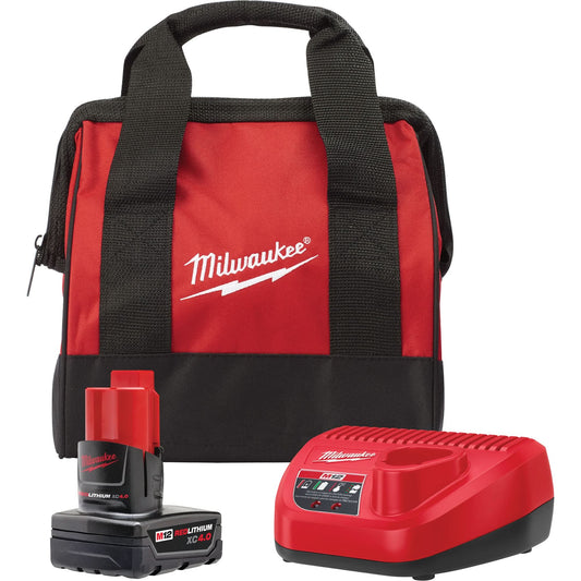 M12™ Battery Pack & Charger Starter Kit, Lithium-Ion, 12 V, 4 A