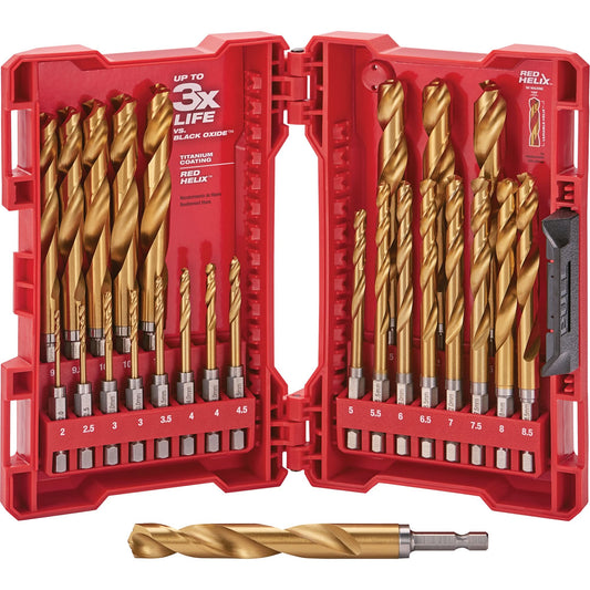 Shockwave™ Red Helix™ Metric Drill Bit Set, 25 Pieces, Titanium
