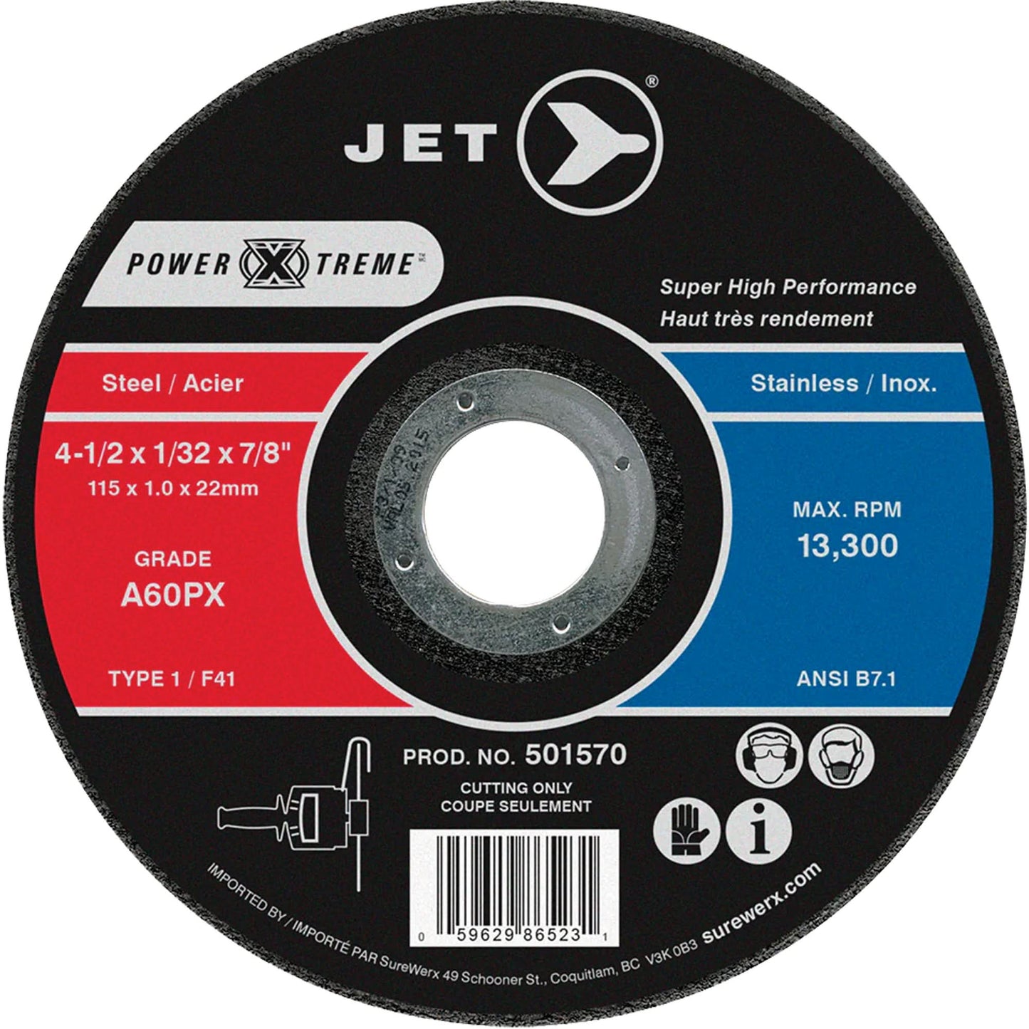 A60PX Power-Xtreme Cut-Off Wheel, 4-1/2" x 1/32", 7/8" Arbor, Type 1, 13300 RPM