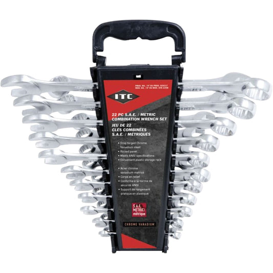 ICW-22SM Wrench Set, Combination, 22 Pieces, Imperial and Metric