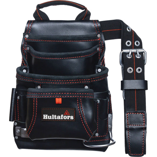 Carpenter's Nail & Tool Bag, Leather, 11 Pockets, Black