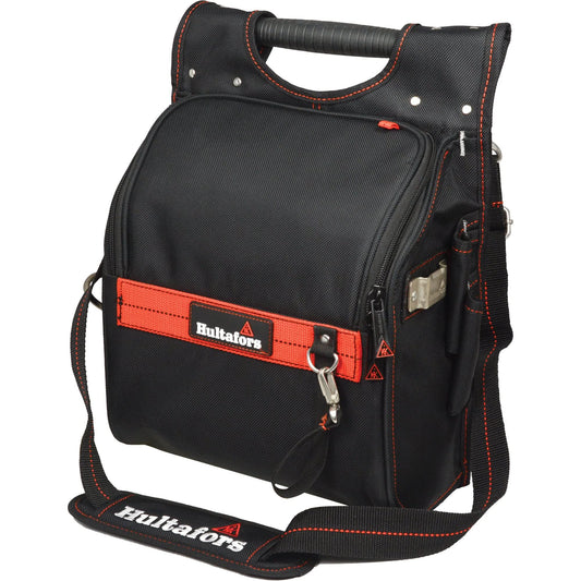 Zippered Professional Electrician's Tool Pouch, Ballistic Polyester, 19 Pockets, Black/Red