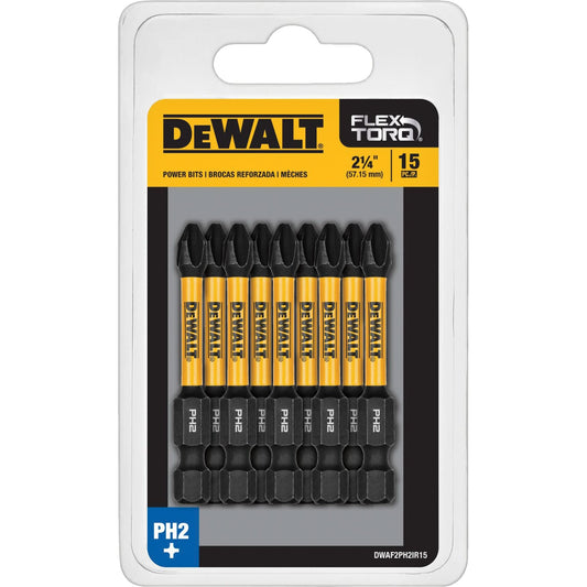 15-Piece FLEXTORQ® Impact Screwdriving Bits, Phillips, #2, 1/4" Drive