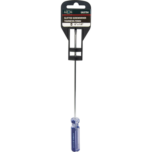 Blue Transparent Striped Slotted Screwdriver, 1/8" Tip, Round, Plastic Handle