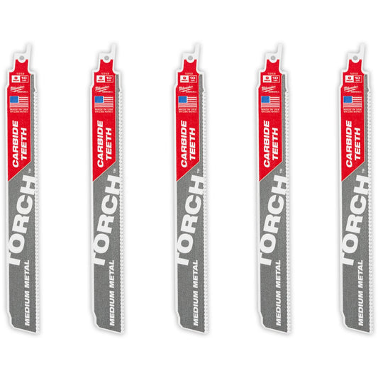 TORCH™ Lot de 5 lames avec dents au carbure pour métal moyen, carbure, 10 TPI, 22,8 cm L x 2,5 cm l