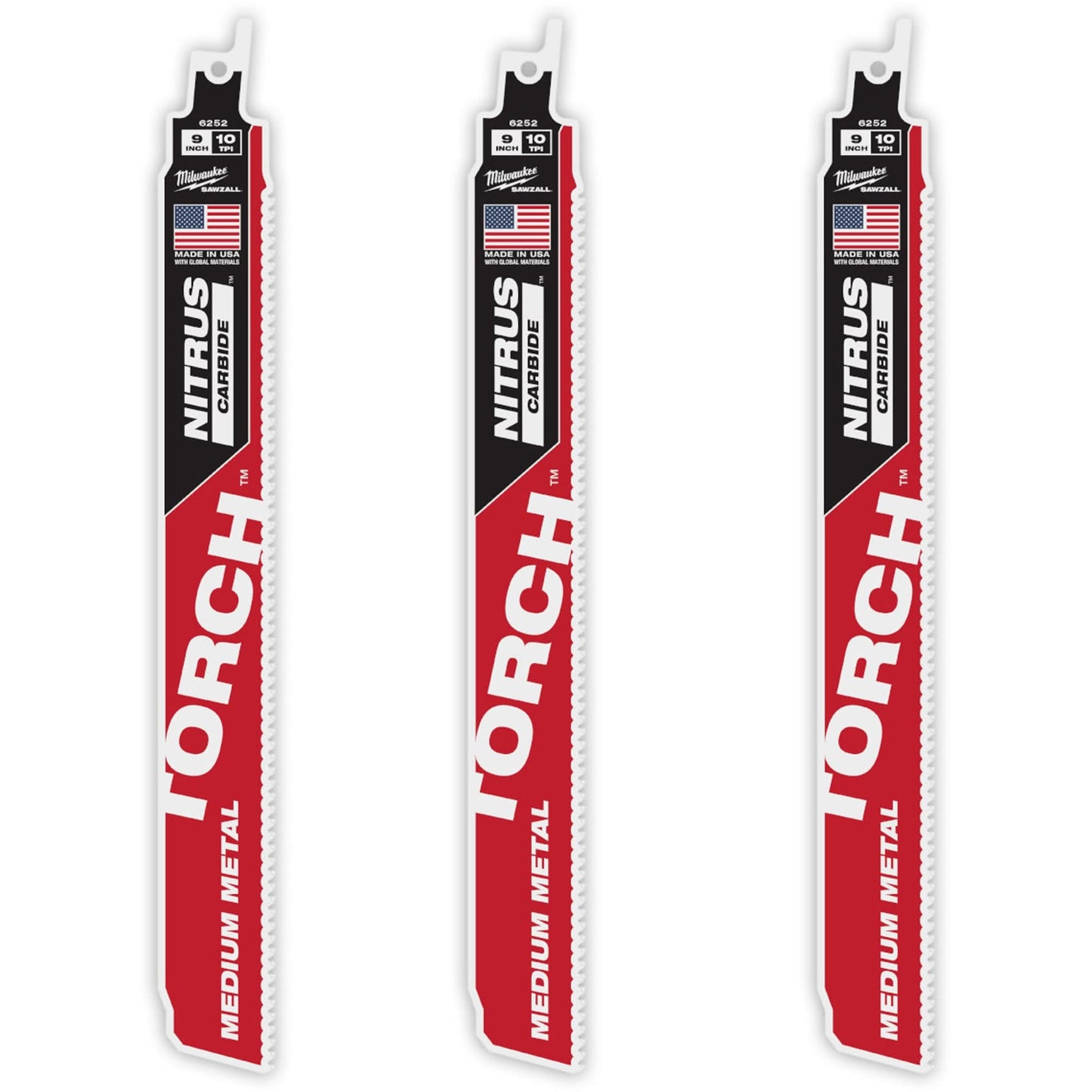 TORCH™ Paquet de 3 avec dents NITRUS CARBIDE™ pour métaux moyens, carbure, 10 TPI, 22,86 cm L x 2,54 cm l