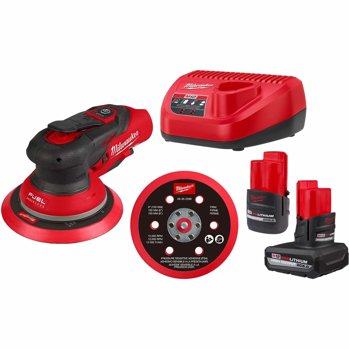 M12™ FUEL™ 6" Random Orbital Sander Kit, 6" Sand Paper, 12 V