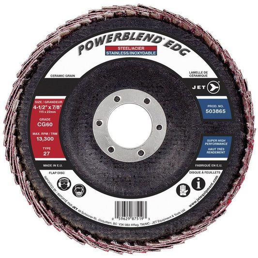 POWERBLEND EDG Flap Disc, 4-1/2" x 7/8", Type 27, CG60 Grit, Ceramic