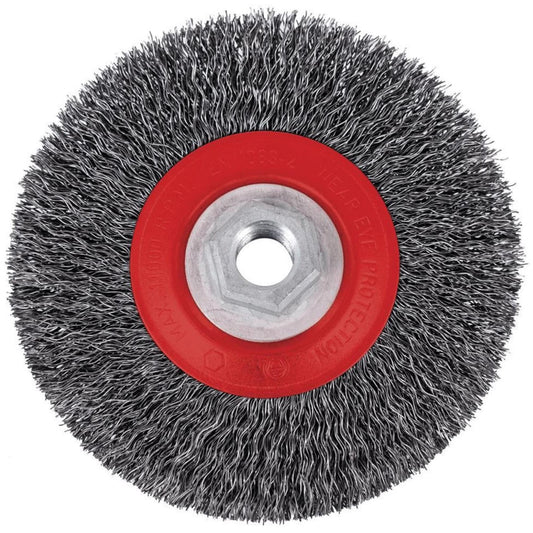 5C14T High Performance Crimped Wire Brush, 5" Dia., 0.014" Fill, 5/8"-11NC Arbor