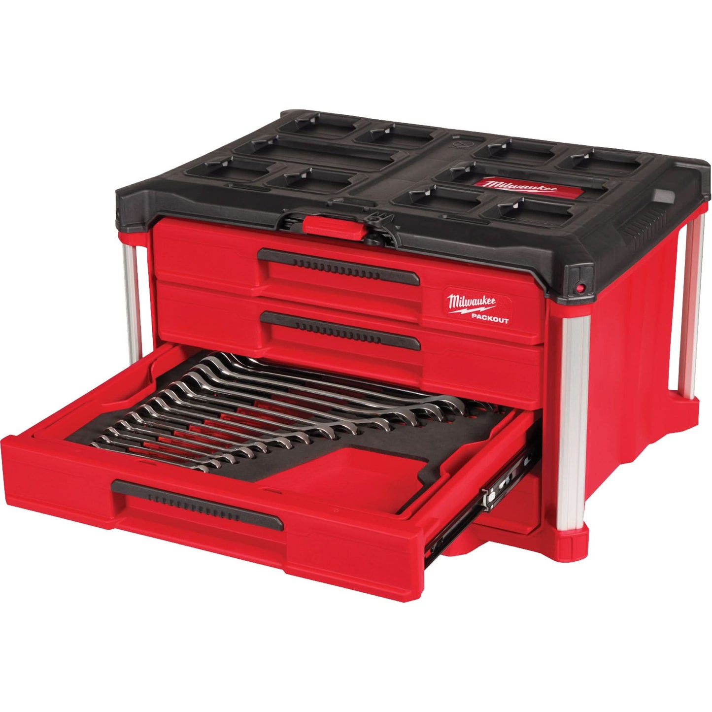 60-Piece Metric & SAE Combination Wrench Set with PACKOUT™ 4 Drawer Tool Box, 16-3/10" x 22-1/5" x 14-3/10", Black/Red
