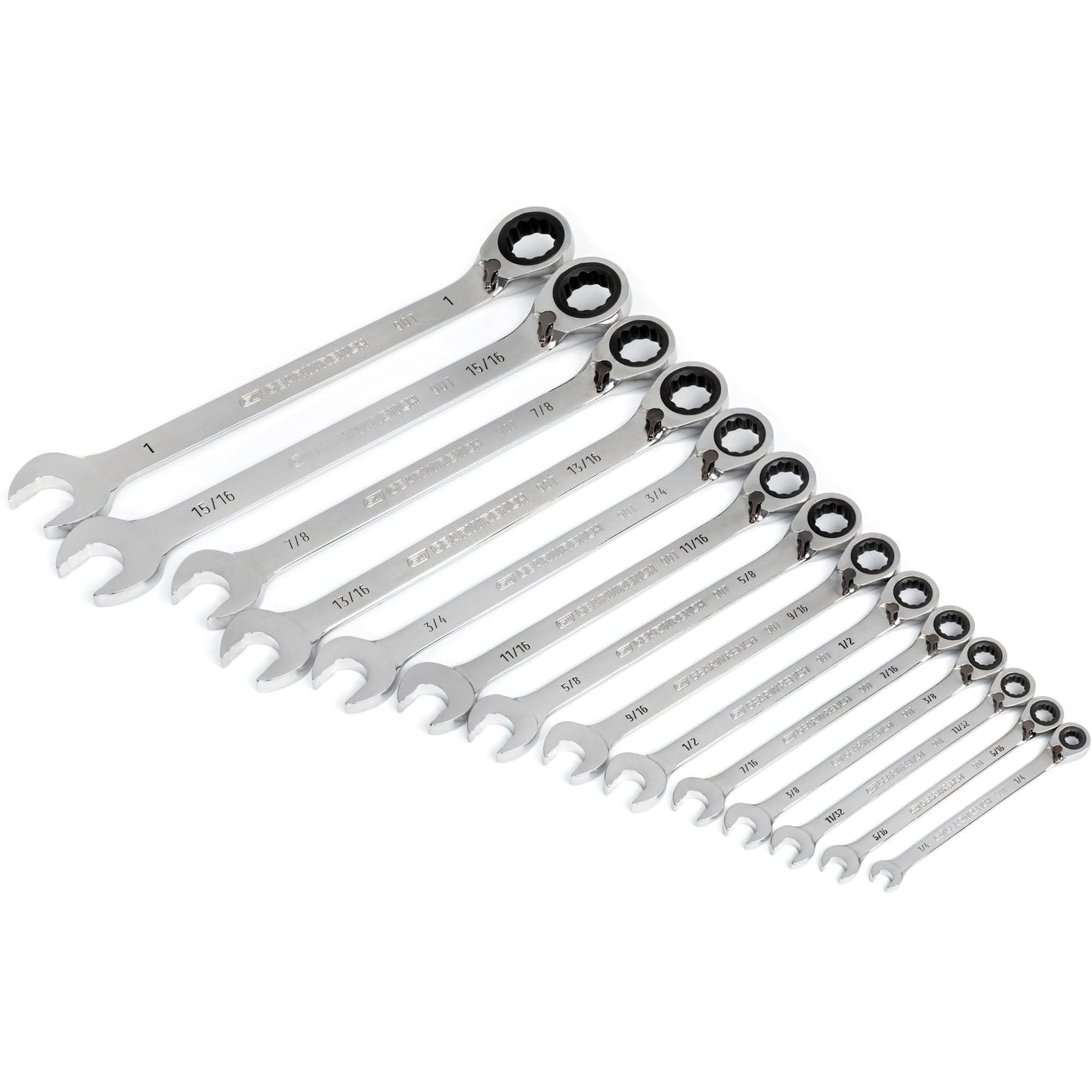 90-Tooth 12 Point SAE Reversible Ratcheting Wrench Set