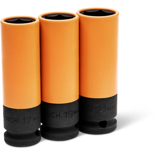 Jeu de douilles métriques à choc pour jantes, 3 pièces, haute résistance, carré 1/2", profondes