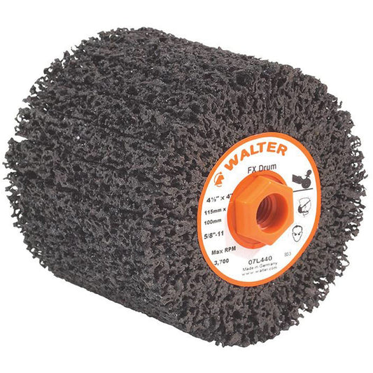 FX™ Cleaning & Finishing Drum, 4-1/4" Dia. x 4" W, 5/8"-11 Arbor, Coarse Grit