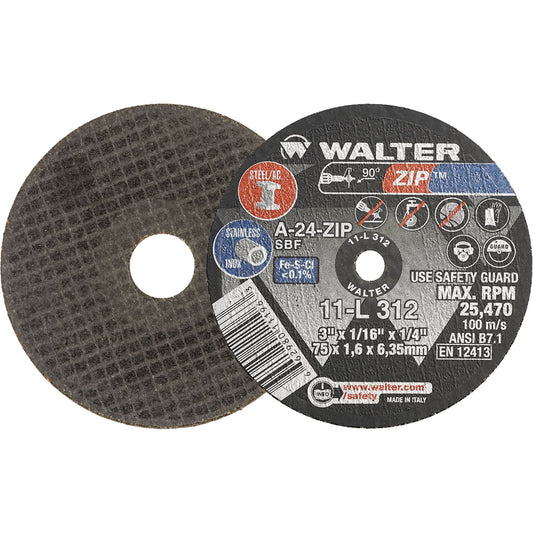 Zip™ Cut-Off Wheel, 3" x 1/16", 1/4" Arbor, Type 1, Aluminum Oxide, 25470 RPM