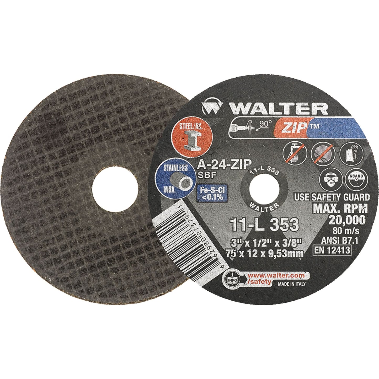 Zip™ Cut-Off Wheel, 3" x 1/2", 3/8" Arbor, Type 1, Aluminum Oxide, 25470 RPM