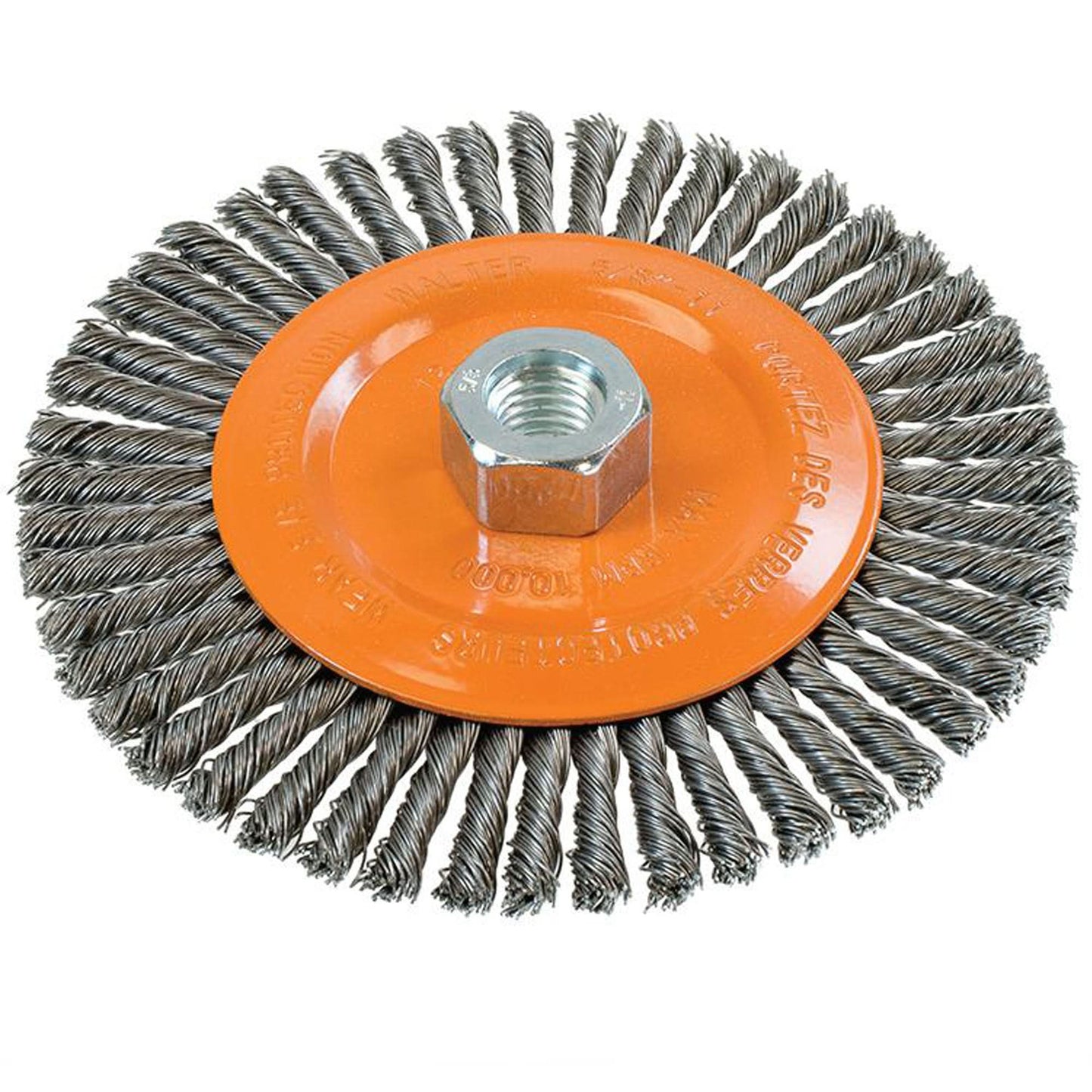 Stringer Bead Knotted Wire Brush, 6" Dia., 0.02" Fill, 5/8"-11 Arbor, Steel