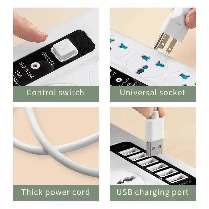 USB Universal Hole Plug Smart Power Strip and Surge Suppressor