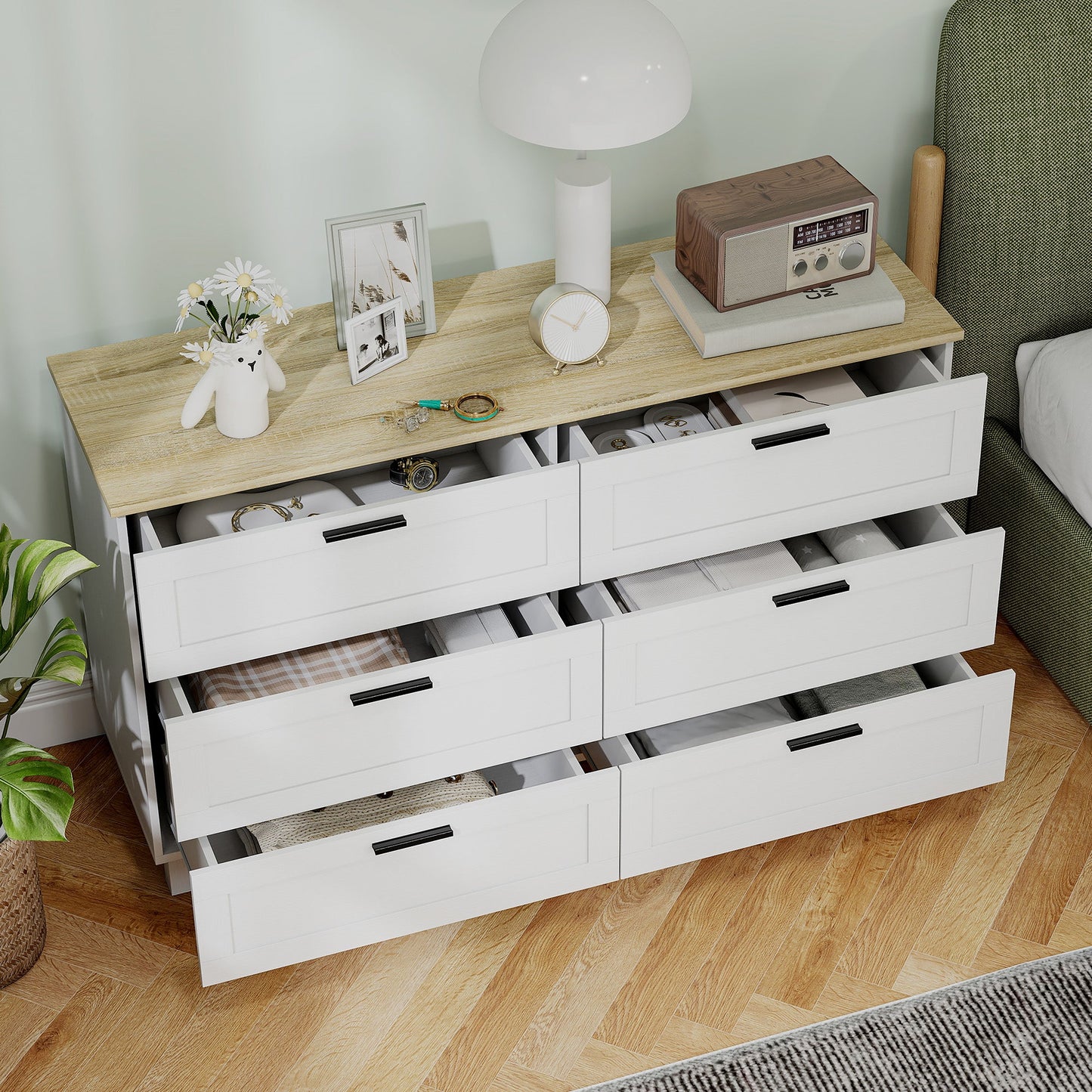 Martha 47" Wide Modern Dresser with 6 Drawers for Bedroom, Living Room and Entryway-White