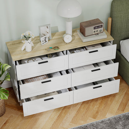 Martha 47" Wide Modern Dresser with 6 Drawers for Bedroom, Living Room and Entryway-White