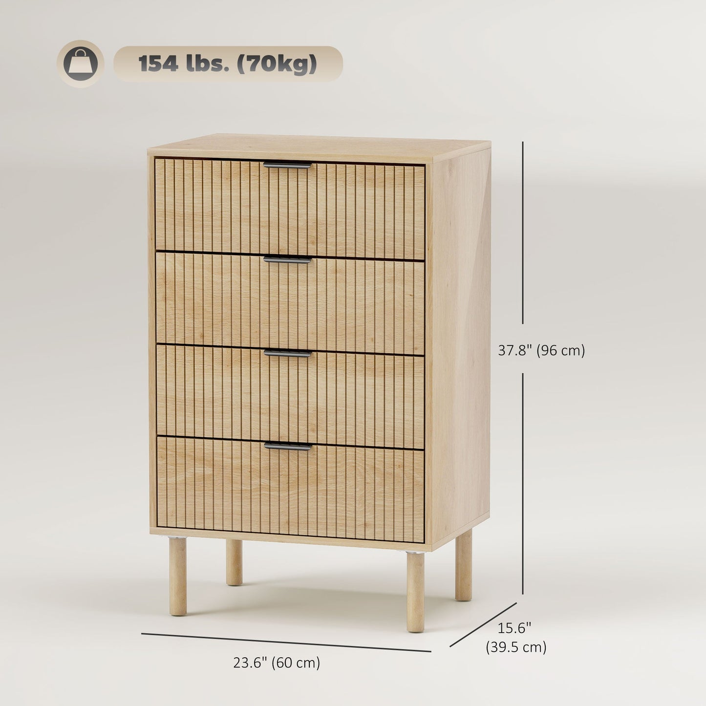 Jesse Chest of Drawers with Fluted Panels and Solid Wood Legs-Oak