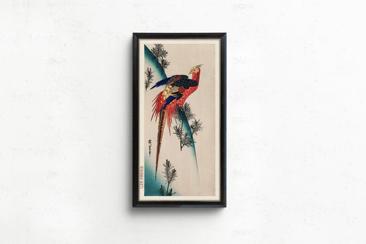 Estampe de faisan d'Hiroshige : Art japonais vintage, format étroit et haut (2x1)