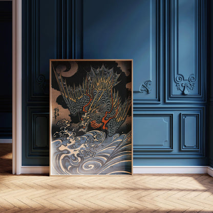 Kuniyoshi Flying Dragon Print: Vintage Japanese Woodblock Art