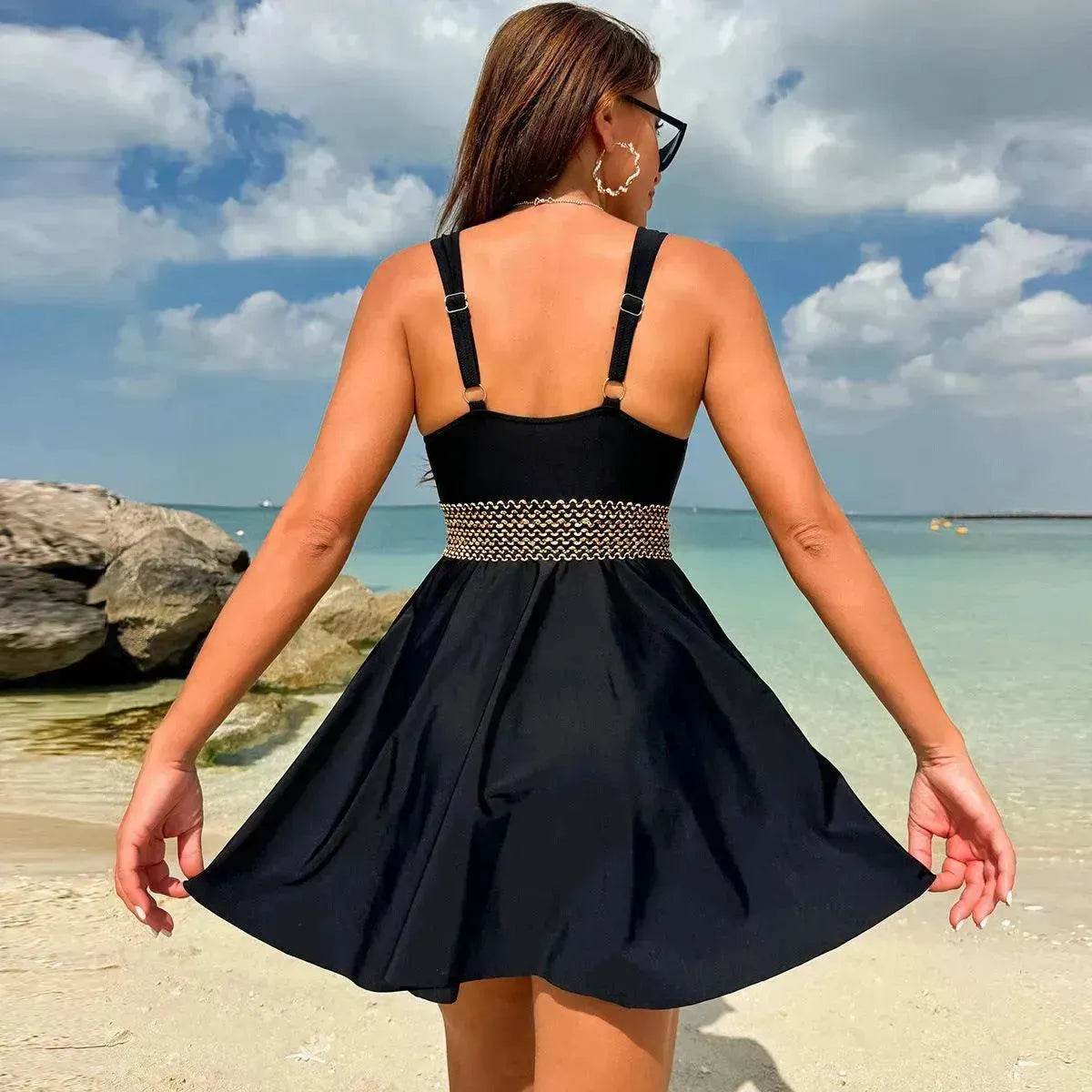 V-neck Printed Swimsuit Dress Summer Beach Vacation Bikini Fashion Womens Clothing