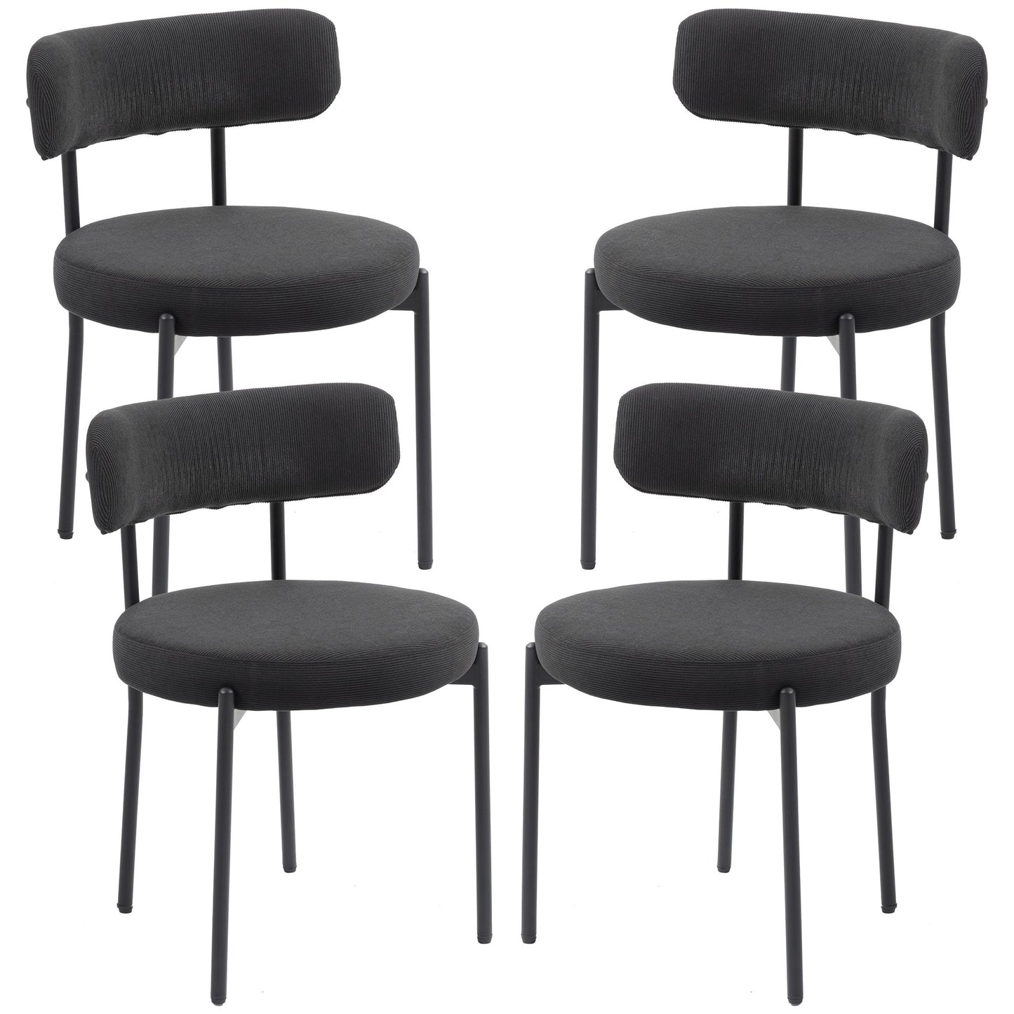 Avery 4 Pieces Modern Dining Chairs with Corduroy Upholstery-Black