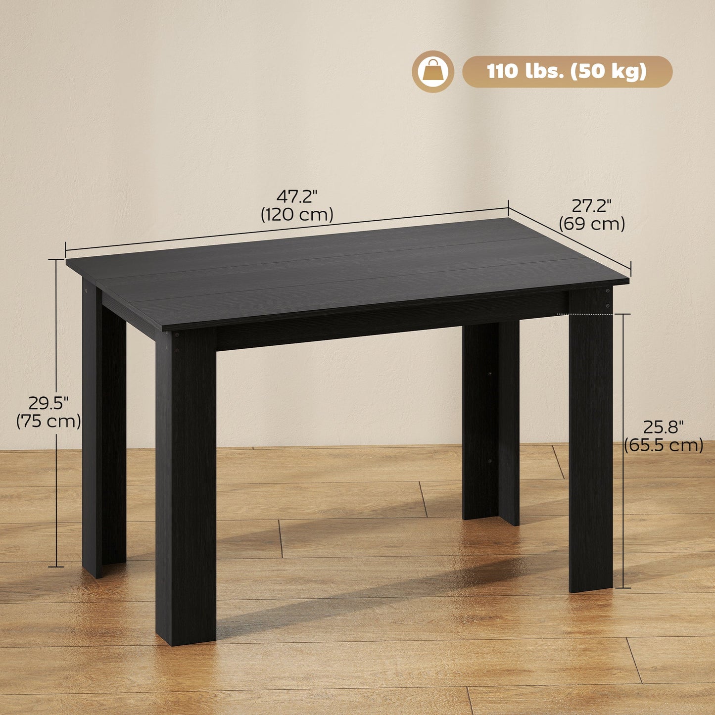 Spencer 47" Dining Table for 4-6 People-Black