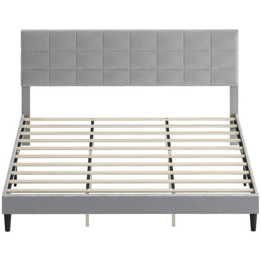 Cadre de lit plateforme Harper King Size avec tête de lit rembourrée - Gris