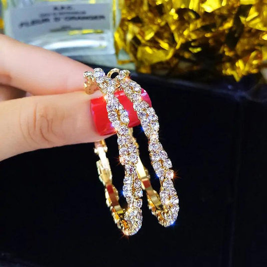 Boucles d'oreilles créoles rondes en cristal à vis brillantes