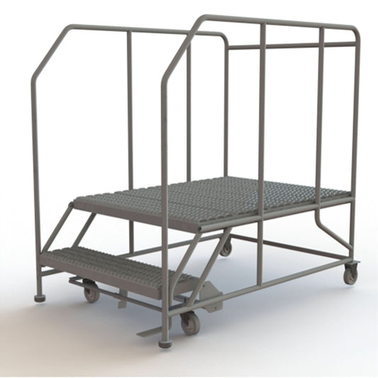 Plateforme de travail mobile, acier, 2 marches, 20" H, 48" P, marche 36", dentelée