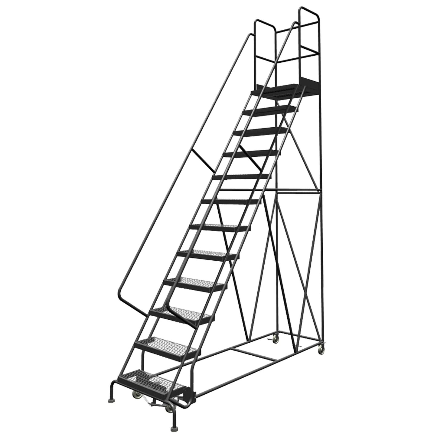 Deep Top Step Rolling Ladder, 8 Steps, 24" Step Width, 80" Platform Height, Steel