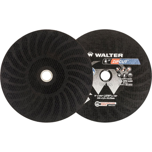 Zipcut™ Reinforced Cut-Off Wheels, 9" x 5/64", 7/8" Arbor, Type 1, Aluminum Oxide, 6600 RPM