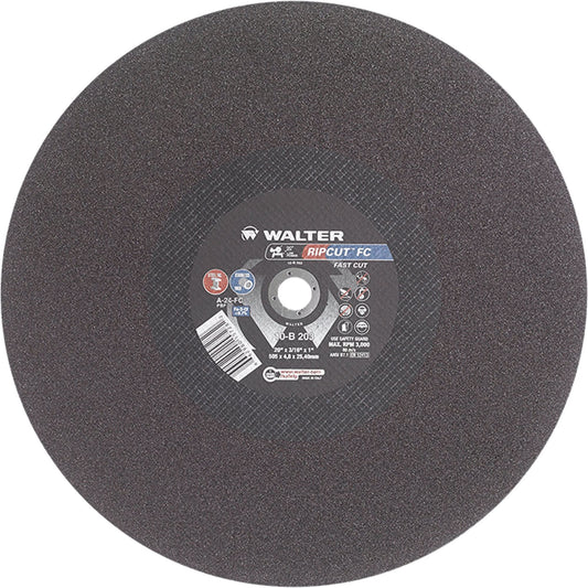 Ripcut™ Stainless Steel & Steel Cut-Off Wheel for Stationary Saws, 20" x 3/16", 1" Arbor, Type 1, Aluminum Oxide, 3000 RPM