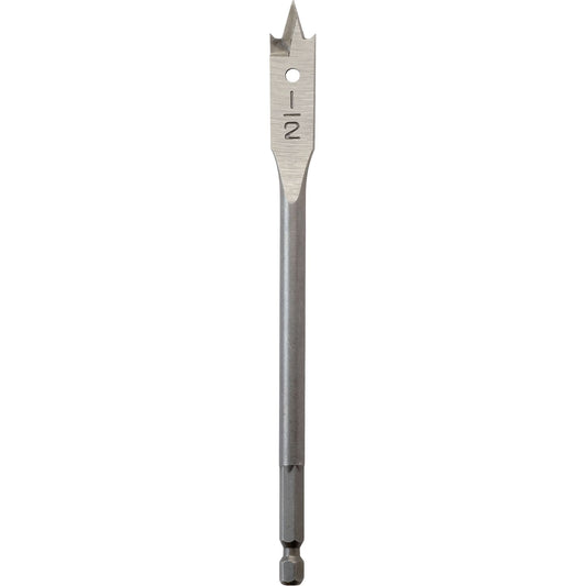 Flat Boring Bit, 1/2" Diameter, 1/4" Hex Shank, 6" Length