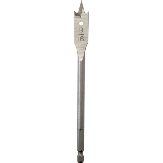 Flat Boring Bit, 9/16" Diameter, 1/4" Hex Shank, 6" Length